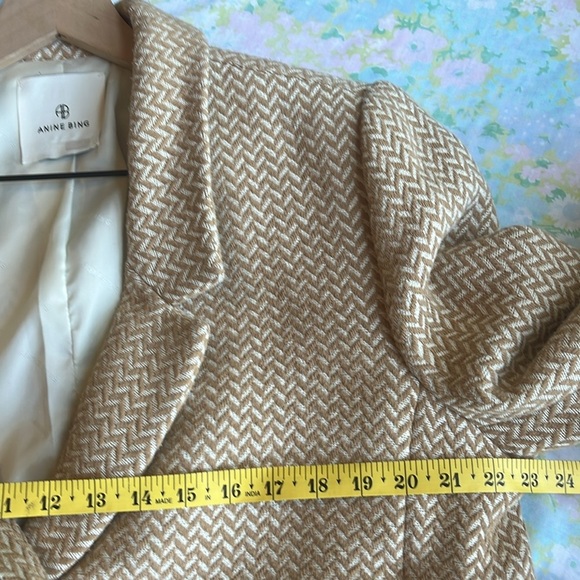 Anine Bing | Fishbone Double Breasted Tan & Cream Blazer Jacket Wool Blend XL - Picture 10 of 11